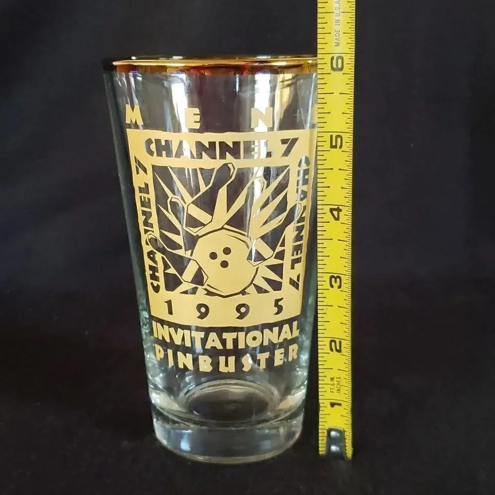 Channel 7 Invitational Pinbuster Bowling Tournament Drinking Glass Dated 1995